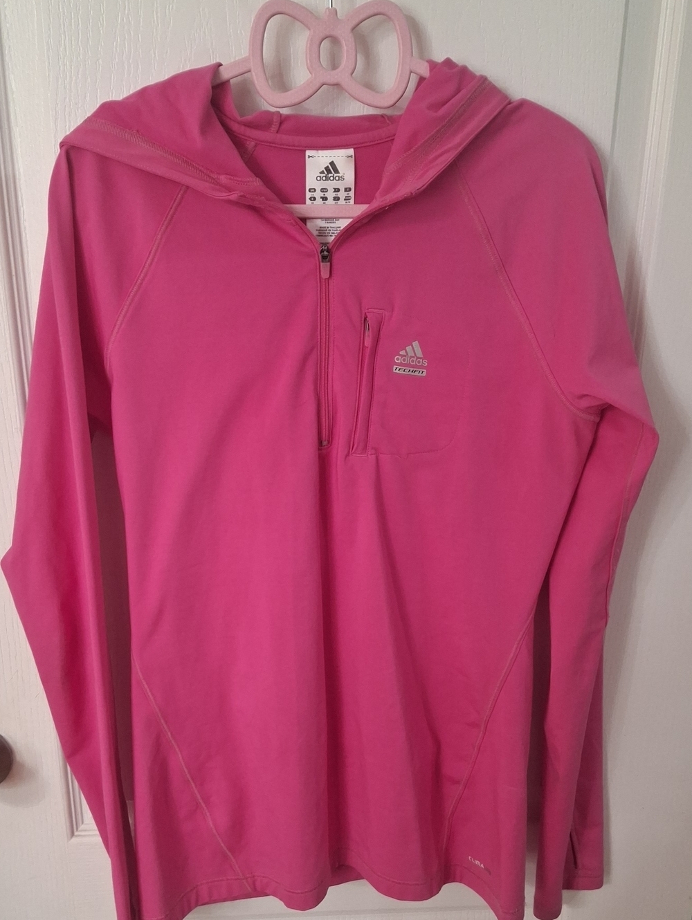 ADIDAS Techfit ClimaLite Hot Pink Hooded QuarterZip Active Pullover NWOT Size M